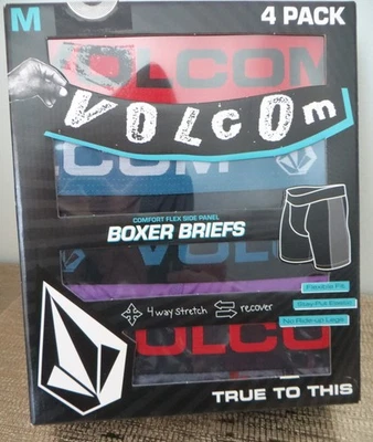 Volcom True To This Multi-Color 4 Pk Boxer Briefs Sz Med Stretch Side Panel NEW - Image 1 of 3