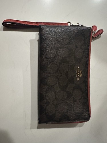 Bracciale Coach Signature bordo in pelle marrone rosso stampa logo classica