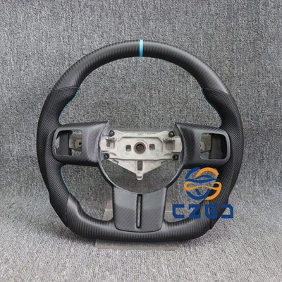 Real Carbon Fiber Steering Wheel w/Blue Stripe For Jeep JK Wrangler 2011-2017 - Image 1 of 4