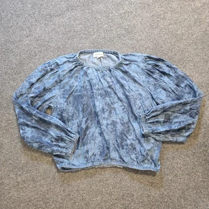Cloth Stone Top Womens Size Large Blue Tie Dye Tencel Round Neck Crop Casual - Picture 1 of 9