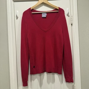 Herve Leger Pullover Damen S V-Ausschnitt Rosa Rot Designer Luxus Preppy Academia  - Bild 1 von 11