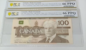 2 Consecutive 1988 Banknote of Canada BC-60a $100 AJN0544617-18 PCGS Ms-66@#2015 - Picture 1 of 5