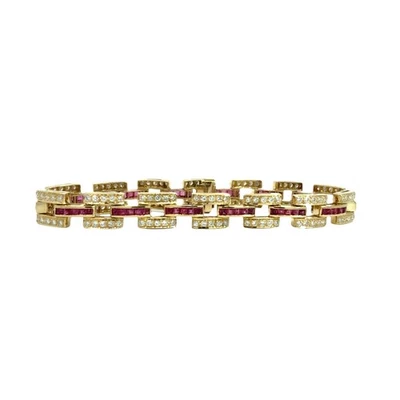Vintage 14k Yellow Gold 1.40ctw Diamond and 2.11ctw Ruby Link Bracelet 7 in - Image 1 of 4
