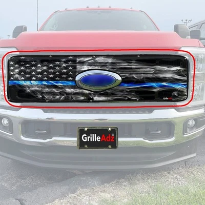 2024 & 2025 FORD SUPER DUTY Series THIN BLUE LINE Bug Screen 902-39 GrilleAdz® - Image 1 of 4