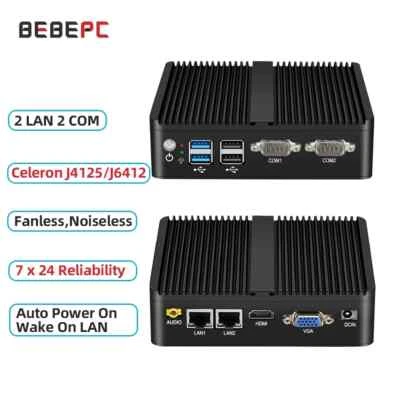 Fanless Industrial Mini j6412 j4125 i5 4200U 5200U RS232 Win10/11 Linux Ubuntu - Image 1 of 4