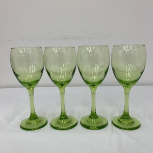 Hand Blown Green Iridescent Wine Glass Goblet Set of 4 - Picture 1 of 11