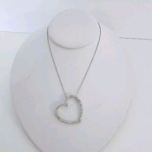Solid 14K White Gold Natural DIAMOND HEART Pendant NECKLACE 