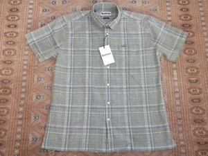 Barbour Coldingham Herren Leinen Mix Kurzarm Hemd Oberteil Medium Grün Kariert - Bild 1 von 13