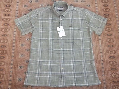 Barbour Coldingham men's linen mix  short sleeve shirt top medium green check - Image 1 of 4