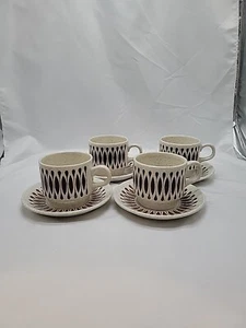 Biltons England Brown Speckled Geometric Floral Vntg Ironstone Cups And Saucers - Picture 1 of 14