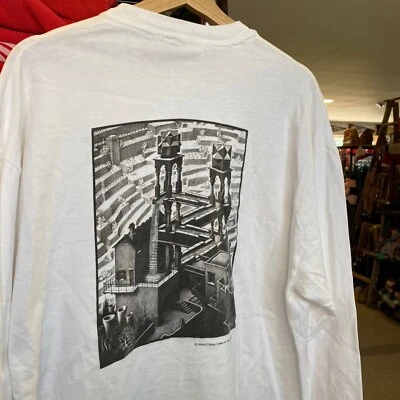 1990s Vintage MC ESCHER Waterfall Long Sleeve T-shirt Millipore Science Tee 1994 - Image 1 of 4