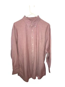 Lands' End Pink Chambray Cotton Blend Long Sleeve Button Up Shirt Size 17.5-33 - Picture 1 of 8