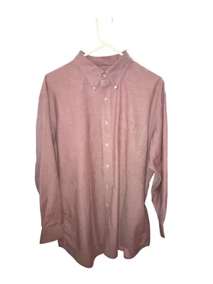 Lands' End Pink Chambray Cotton Blend Long Sleeve Button Up Shirt Size 17.5-33 - Image 1 of 4