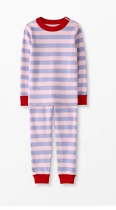 Hanna Anderson Bold Stripe Long John Pajama Set NEW 130 8 Girls Pink Purple Stri - Picture 1 of 3