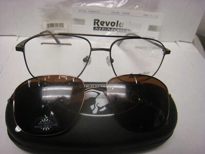 Revolution Eyeglass Frame W/ Magnet sun shade RMM210 CHOC 56-16-140 DEMO w/case - Image 1 of 4