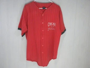 Vintage Chicago Bulls Jersey XL Red Black Pinstripe Button Up Baseball Style NBA - Picture 1 of 11