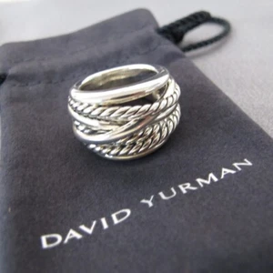 Anillo David Yurman Plata Esterlina Ancho Cruzado Banda Cable Talla 7 17.2g J49 - Imagen 1 de 8