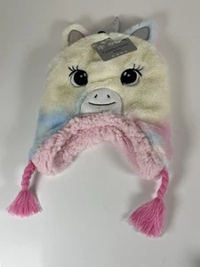Unicorn Fleece Beanie Toddler Girls | Pink Sherpa Lined Winter Hat | NEW - Picture 1 of 4