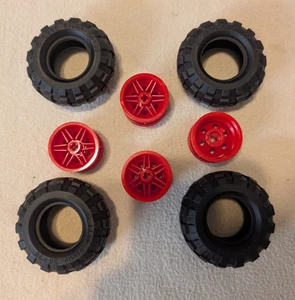 NEW LEGO Technic 56x26 Balloon Tires x4 w/ Red Wheels Lot NXT Mindstorms - Picture 1 of 5