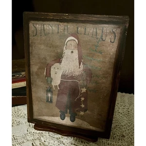 PRIM Santa, Sheep, Primitive Rustic Christmas, Handcrafted Wooden Sign - Picture 1 of 4