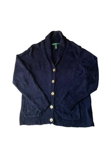 Ralph Lauren Cowl Neck Cardigan Women's XL Navy Designer Preppy - Picture 1 of 10