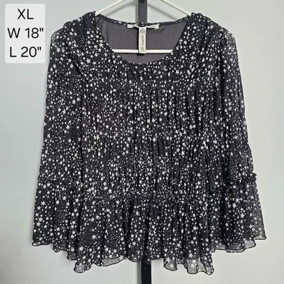 Blusa American Rag para mujer XL negra estampado de estrellas malla transparente Y2K Goth Whimsigoth To Foto 1 de 4