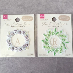Flower wreath patch viola and lily of the valley stick on or iron on 2 pcs set - Picture 1 of 7