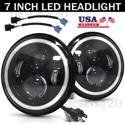 Par de faros LED redondos de 7 pulgadas ojos de ángulo halo para Jeep Wrangler JK LJ TJ CJ Foto 1 de 4