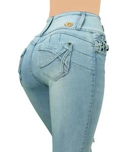High Waist Stretch Push-Up Colombian Style Levanta Cola Skinny Jeans CT-4260 - Picture 1 of 5
