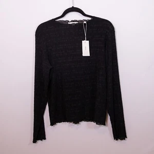 NEW Vince Women's Smocked Stretch Long Sleeve Ruffle Blouse Shirt Top Black XL - Picture 1 of 5