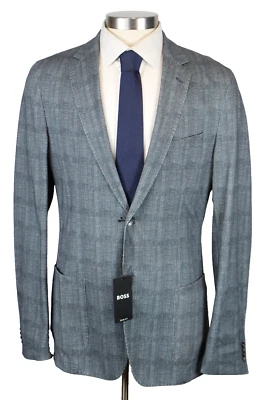 Hugo Boss Sport Coat 44 L Mens Blue Plaid Italian Jersey Hanry Slim Fit Blazer - Image 1 of 4