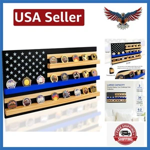 Solid Wood American Flag Challenge Coin Holder Wall Display Case, 3-Row Thin ... - Picture 1 of 9