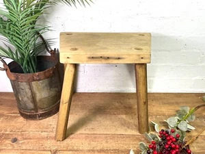 Vintage Hungarian Rustic Wooden Milking Stool Side Table Bench Plant Stand - Picture 1 of 10