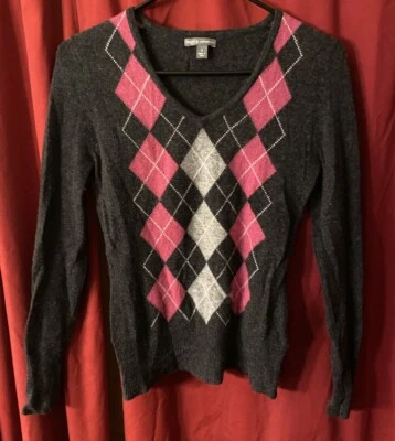 Свитер кашемировый Apt 9 черный розовый серый аргайл классический опрятный академический мягкий размер S - Изображение 1 из 4