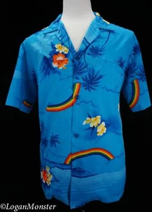Camisa Hawaiana Helena's XL Azul Arco Iris Hibisco Plumeria Vintage Aloha - Imagen 1 de 4