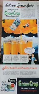 1949 Schneeernte gefrorener Orangensaft Vintage Tiefkühlkost Getränk Anzeige - Bild 1 von 1
