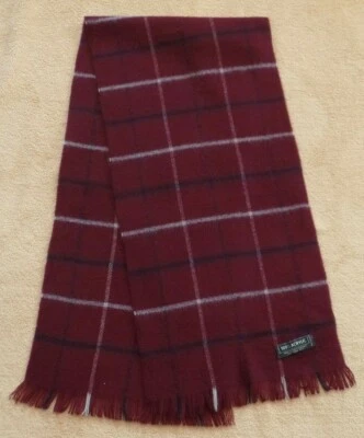 Vintage 1970's acrylic plaid scarf / muffler, Maroon with navy & gray, 11.5 x 52 - Image 1 of 4