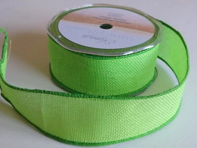 Hessian/Burlap Wire Edged Ribbon, 38mm Wide in Lime Green or Burgundy Red - Image 1 of 4