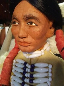 19" Vtg Native American Indian Doll By Eleanor Holland Hand Modeled Head, Arms - Picture 1 of 12