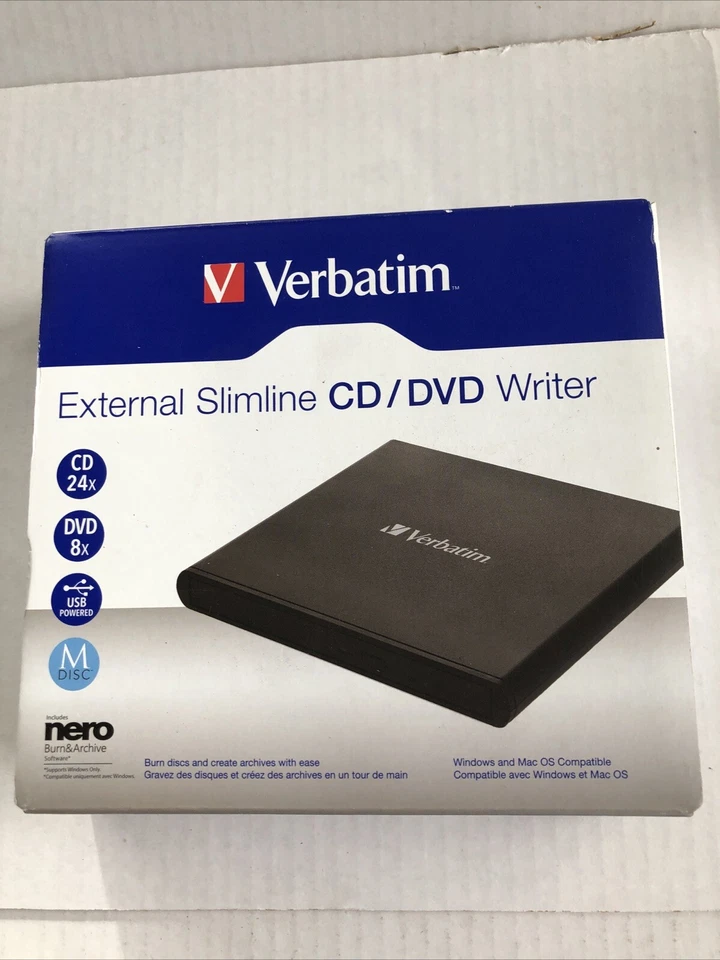 Verbatim External Slimline Portable CD/DVD Writer for PC and MAC #98938 - Image 1 of 2