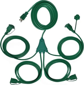 1 to 4 Splitter Extension Cord (Combined 46 FT, End to End 28 FT), 3 Prong Plug - Picture 1 of 12