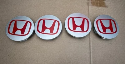 Set of 4 Honda Wheel Rim Center Caps Red/Silver Logo 69MM/2.75 new US Foto 1 de 4