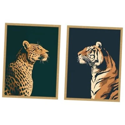  Conjunto de arte de pared de lienzo enmarcado de 2 piezas de tigre azul marino leopardo dorado esmeralda por The  Foto 1 de 4