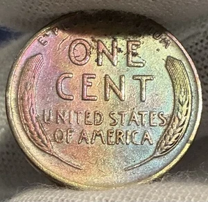 1932 D Rainbow Toner Lincoln Wheat Cent Penny Blueish Obverse Rainbow Reverse - Picture 1 of 10