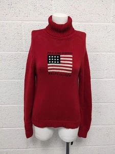 Ralph Lauren Polo Jeans Co Jumper Sweater USA American Flag Red Youth L / UK 8 - Picture 1 of 5
