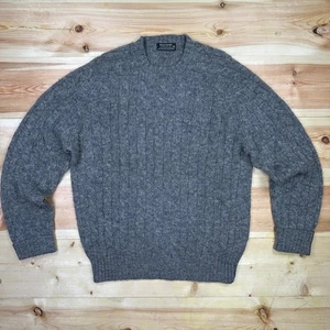 Brooks Brothers Vtg 100% Scottish Shetland Wool Sweater 42 (L) Gray Fisherman - Picture 1 of 6