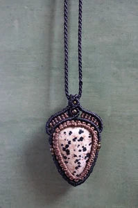 Dalmation Jasper Macrame Boho Braided Cord Necklace Black Brown - Picture 1 of 6