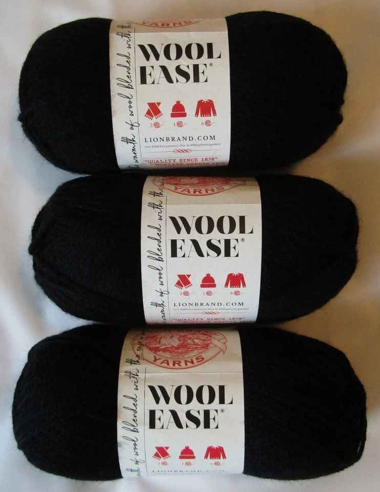 1 Skein Lion BRAND Wool Ease Yarn Black 3 Oz 197 Yds 4 Ply