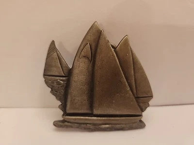 Velero Velero Navegación Océano Náutico Hippie Años 70 De Colección Hebilla de Cinturón Foto 1 de 4