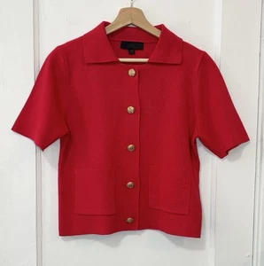 Zara Women’s Red Short Sleeve Collared Lady-like Cardigan Sweater Top, Size M - Picture 1 of 12